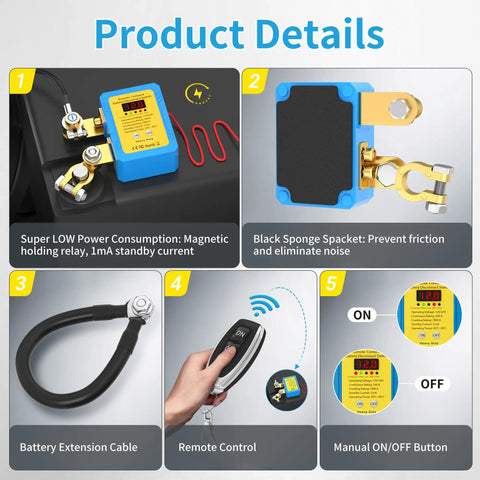 Product details of Heavy Duty 12V Car Kill Switch With Remote Battery Disconnect, 240A Peak, LED Voltage Display, Anti Theft Security