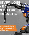 17 Piece Magnetic Nut Driver Set for SAE and Metric attached to a blue drill, showcasing strong magnetic retention.