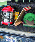 Heavy-Duty Padded Moving Blanket 80 x 72 Inches 4 Pack lining an SUV trunk with tools and equipment, non-woven fabric visible.