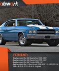 Vintage blue classic car compatible with Aluminum Oil Pan Kit Replacement For GM Muscle Cars And Classic Trucks LS Gen III And Gen IV V8 Engines 4.8L 5.3L 5.7L 6.0L 6.2L 1955 To 1987 Beefed-Up Aluminum Build Reduces Oil Consumption And Engine Overheating.