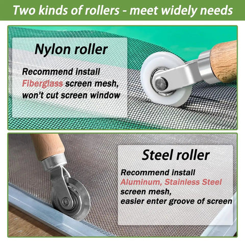 Image of Three In One Screen Repair Kit with Nylon and Steel Rollers and Removal Hook for Installing Window and Door Mesh Spline Tool.