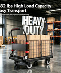 Heavy Duty Push Cart Dolly Platform Truck Flatbed With Foldable Fence And 882 Lb Capacity 5 Inch Silent TPR Wheels Your Warehouse Garage Office Hotel Workhorse For Daily Hauling, loaded with boxes