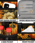 Insulated Picnic Backpack and Lunch Box Set With Spacious Tote Pumpkin Sunflower Theme showing pockets and compartments