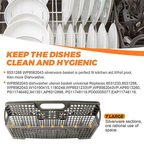 Beefed Up ABS Dishwasher Silverware Basket For Whirlpool And KitchenAid Utensil Rack Replacement in dishwasher rack
