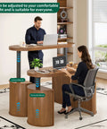 Electric Standing Desk With Storage 55 By 22 Inch Sit Stand Workstation in Walnut Wood, adjustable for two users.
