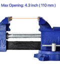 Beefy 4.5 Inch Bench Vise With 240 Degree Rotating Base, Home Shop Clamp with 4.5 Inch Jaw, Max Opening 4.3 Inch, Blue Metal