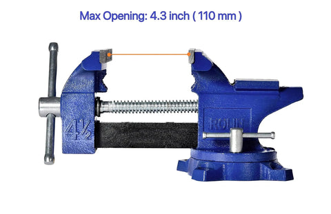 Beefy 4.5 Inch Bench Vise With 240 Degree Rotating Base, Home Shop Clamp with 4.5 Inch Jaw, Max Opening 4.3 Inch, Blue Metal