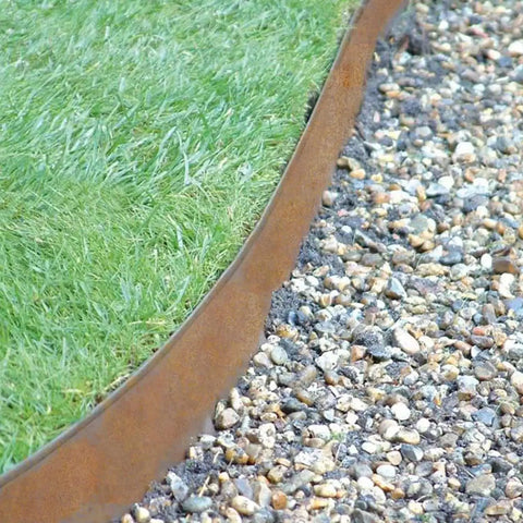 Rolled Top Raw Lawn Edging Kit With Five 6 Inch By 94 Inch Steel Edging Pieces 18 Gauge 39 Linear Feet And Fifteen Hairpin Stakes