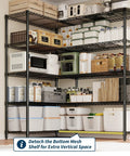 Beefy 5 Tier Metal Storage Shelves 71 Inch Wide Heavy Duty Garage Shelving Rack With 1325 Lbs Capacity, Industrial Grade Carbon Steel For Tools, Equipment, And Large Appliances, Easy Assembly in pantry with bins and appliances