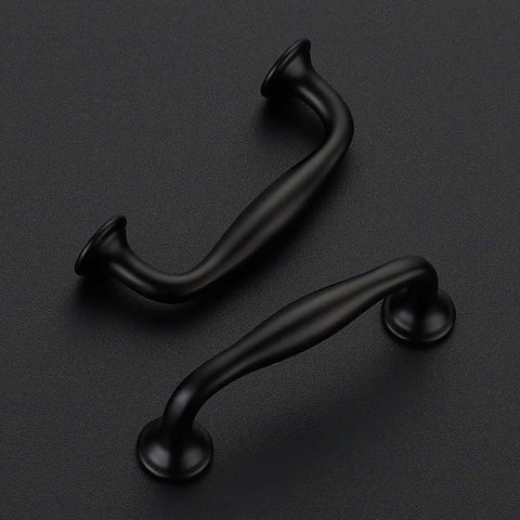 Modern Matte Black Cabinet Handles And Solid Pulls With 3 Inch Span Perfect For Kitchen Drawers, sleek design, heavy duty zinc alloy.