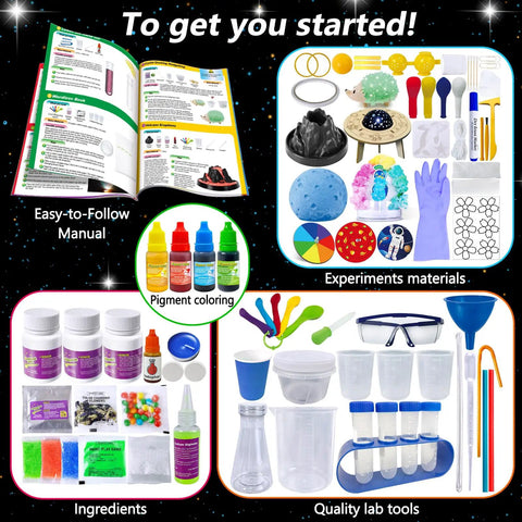 310 Experiments Science Kit For Kids Chemistry Set STEM Toys with manual, lab tools, ingredients, and experiment materials