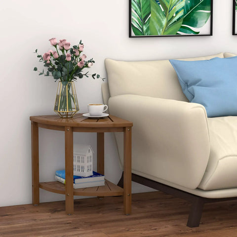 Bamboo Corner Shower Stool With Waterproof Bench And Storage Shelf No Fuss Walnut Finish Ideal Seat For Shaving Legs