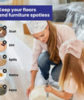 Woman and child preparing to paint with 2 Pack Heavy Duty Plastic Drop Cloth 9x12 Feet Waterproof Clear Tarp