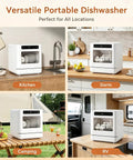 Compact Countertop Dishwasher With Four Smart Wash Cycles And Built In Water Tank Knocks Out Daily Cleanup in kitchen and RV settings.