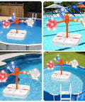 Floating Reflective Windmill Bird Deterrent for pools and yards installed and floating in various swimming pools.
