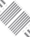 Front view of twelve 6.5-inch stainless steel extension springs with hook ends