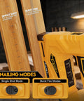 Compact 3 In 1 Cordless Staple Gun And 18 Gauge Brad Nailer Kit showing single shot and burst fire mode switches.