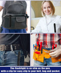 Mini LED Flashlight With Clip on backpack, shirt pocket, belt, and tool belt for hands-free use. Pocket sized, water resistant penlight.
