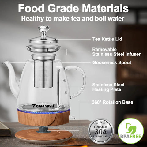 Glass Electric Kettle With Removable Stainless Steel Infuser 1 Liter Dual Purpose For Tea Coffee And Hot Water Auto Shut Off Boil Dry Protection BPA Free Easy Pour Design