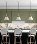 12 Inch Wide Pendant Light With Metal Shade In Pearled White And Brass Finish, Adjustable 8 Ft Cord, Hardwired Dome Fixture Above Kitchen Island