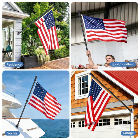 Flag Pole Kit With 3x5 USA Flag 6Ft Heavy Duty Steel Tangle Free Flagpole for outdoor home display in various settings