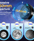 Sweet 150mm Newtonian Reflector Telescope Kit for Adults and Beginners with 160x Magnification, showing 150mm aperture detail and eyepieces.