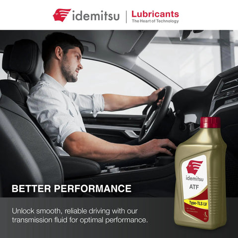 Driver in car with ATF Type TLS LV WS Automatic Transmission Fluid for Toyota Lexus Scion One Quart shown in inset bottle