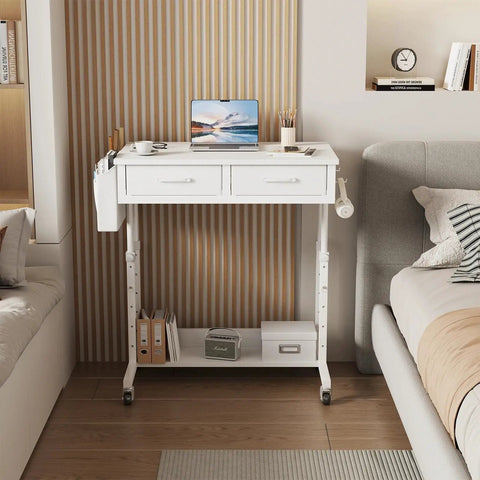 Rolling Mobile Desk With Drawers And Storage Adjustable Height Standing Workstation On Wheels For Small Spaces