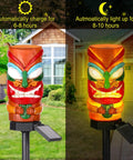 2 Pack 17 Inch Tiki Solar Lights Outdoor Garden Decor Waterproof Resin Statues That Automatically Glow At Night