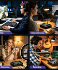 All In One Live Sound Card Mixer With Gooseneck Mic And Voice Changer For Streaming Gaming And Recording setup in various uses