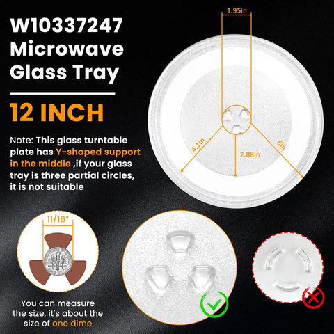 Diagram of 12 Inch Microwave Glass Plate Replacement For 1.5 And 1.7 Cu Ft Turntables With Y Shaped Hole And 3 Center Notches with measurements