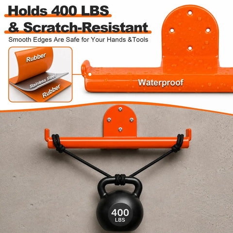 Backpack Blower Rack Wall Mount 4 Pack Heavy Duty Steel Holder With Hose Hook And Rubber Coated Guard No Wobble Secure Storage For Leaf Blowers Ideal For Home Garages And Pro Landscaping orange steel wall rack holding 400 lbs with rubber coating