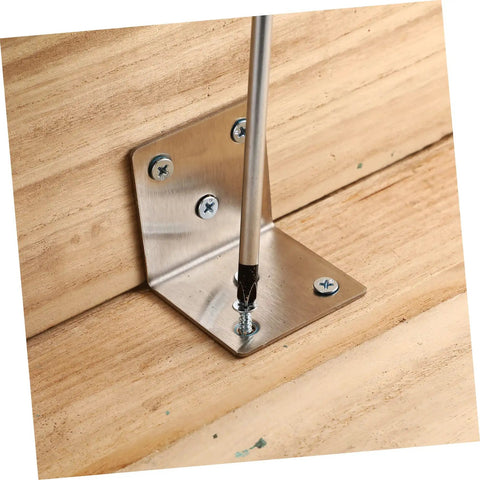 Built Tough Iron Corner Brackets For Cabinet Repair With Included Screws For Quick Diy Fixes. Close-up of screw installation.