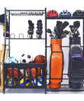 Garage Sports Gear Organizer With Ball Storage Rack And Golf Bag Stand For Indoor Outdoor Storage, Ball Holder With Baskets