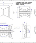 3 Inch Blue Polyurethane Boat Trailer Bow Bell Roller Kit diagram with measurements, includes roller bell and bolt details.