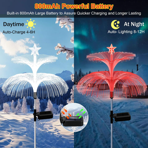 Solar Star Jellyfish Garden Lights Six Pack With Color Changing Fiber Optic Glow for day and night outdoor decor.