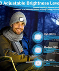 Man wearing Lighted Beanie Hat Gloves Scarf Set With Built In USB Rechargeable Headlamp Cap 3 In 1 Warm Cozy Winter Gear Black Mix.