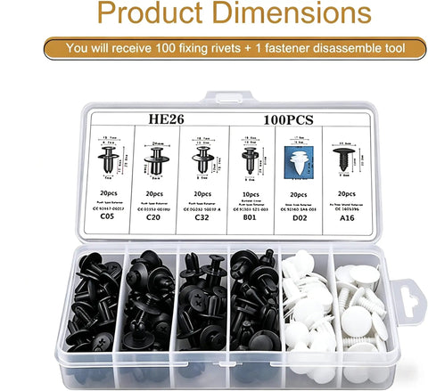 Mercedes CLK 2003-2009 Bumper Clips Kit, 100-Piece Replacement Fasteners Set For Front And Rear Bumper Trim, Durable ABS Plastic, Easy DIY Install, Keeps Panels Tight And Rattle-Free, Perfect For Car Repair; 100-piece organizer case