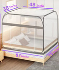 King Size Mosquito Net For Patio Bed Tent Portable Indoor Outdoor Use Durable Polyester Mesh For Camping Travel Dorm Rooms And Backyard Relaxation 87 By 79 Inch Grey with dimensions shown.
