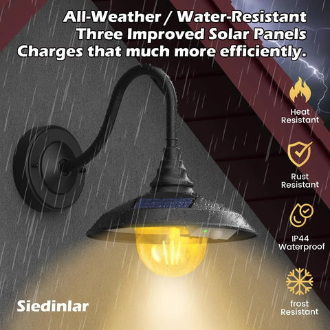 Solar Powered Outdoor Barn Light With Remote And Motion Sensor Aluminum Gooseneck Wall Light Waterproof Vintage Farmhouse Style