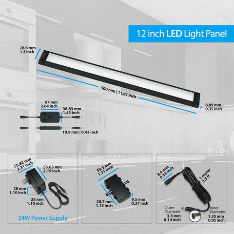 Diagram of Six Pack 12 Inch Black Smart Dimmable LED Under Cabinet Lights Kit With Alexa And Google Compatibility Warm White 3000K.