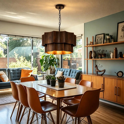 XSDeTu Farmhouse Metal Pendant Light, 2-Tier Chandeliers for Dining Room hanging above a wooden dining table in a stylish setting.