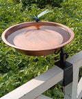 Heavy Duty Iron Bird Bath For Railing And Balcony Deck with dragonfly, 11.5 inch basin, rust resistant, outdoor setup