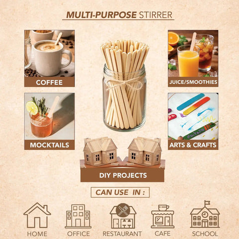 Top Shelf 1000 Piece Heavy Duty Birchwood Coffee Stirrers in a jar for coffee, smoothies, mocktails, and crafts.
