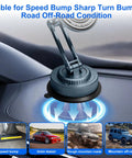 Rock Solid All Metal Alloy Long Arm Magnetic Car Phone Mount With Premium Navy Blue Finish and Heavy Duty Suction Base showing stable grip on dashboard.