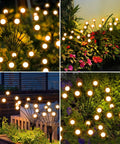 Solar Powered Firefly Lights 4 Pack With 8 LEDs Each, Outdoor Waterproof Decor illuminating garden and pathways at night