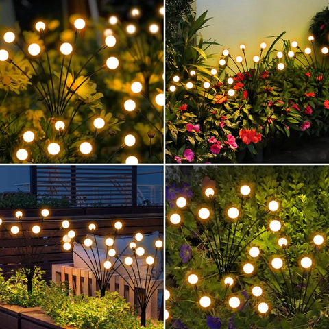 Solar Powered Firefly Lights 4 Pack With 8 LEDs Each, Outdoor Waterproof Decor illuminating garden and pathways at night