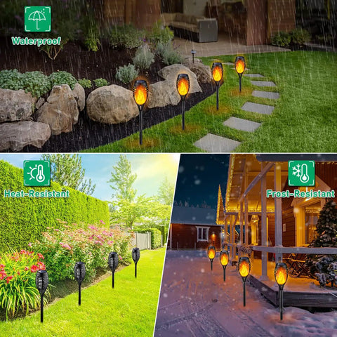 Outdoor Solar Torch Lights With Lit Flickering Flame For Garden Decor 20.5 Inch Tall 12 LED Waterproof Solar Landscape Torches in various weather conditions