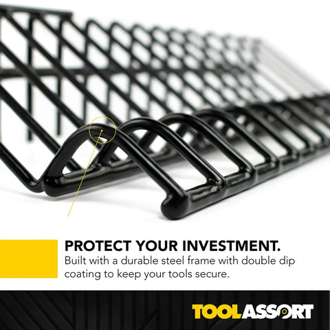 Close-up of Heavy-Duty Plier Organizer Rack Set, steel frame and double dip coating, for tool boxes and chest drawers.