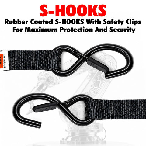 Heavy Duty 2 Pack Retractable Ratchet Straps 1 Inch X 10.5 Feet 1760 Lb Break Strength with rubber coated S-Hooks.